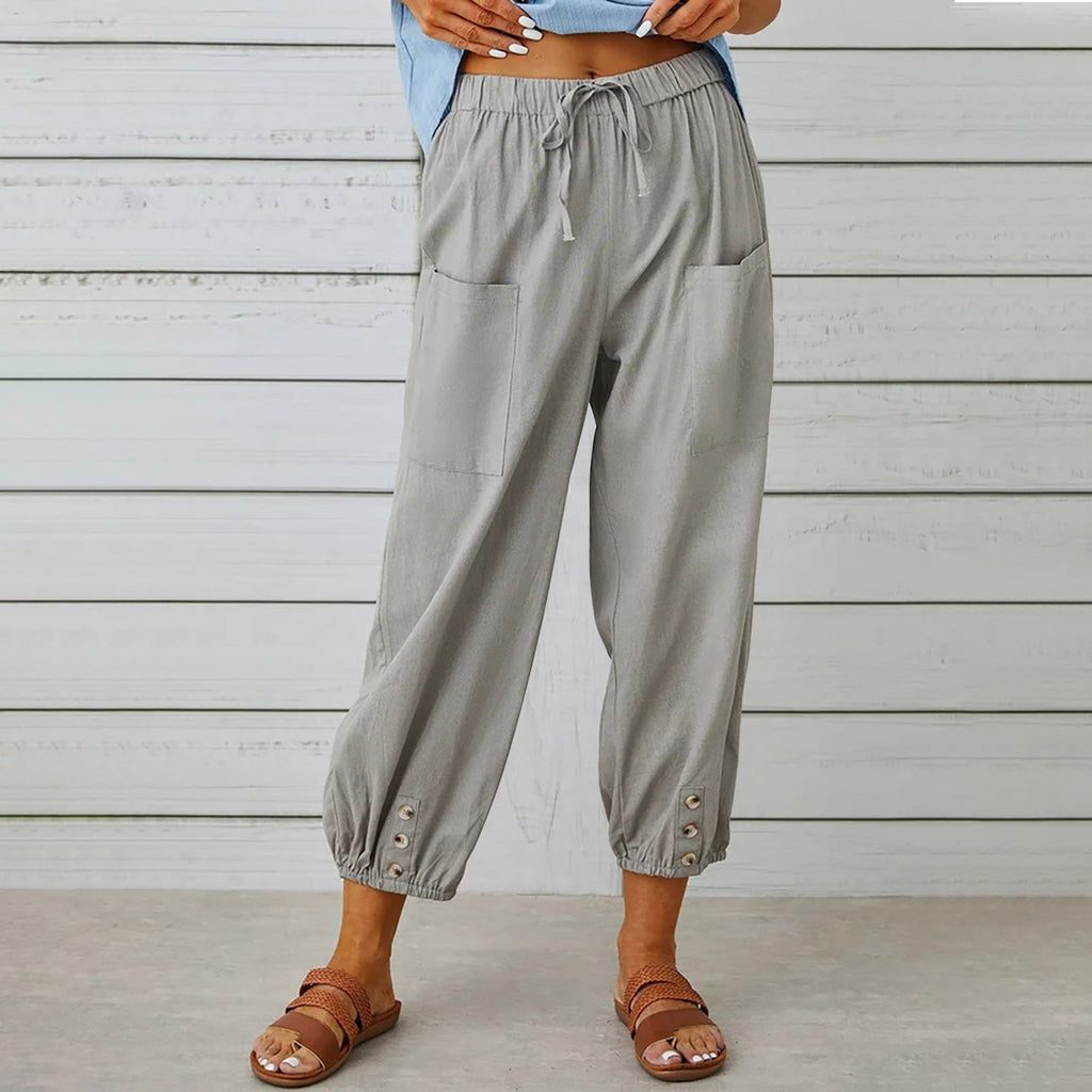 Women's Comfortable Casual Pants with Side Pockets and Cuffs