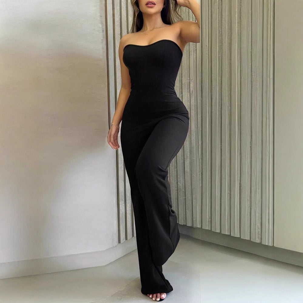 Women's Flattering Jumpsuit with Bandeau Neckline and Wide Leg