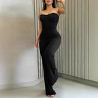 Women's Flattering Jumpsuit with Bandeau Neckline and Wide Leg