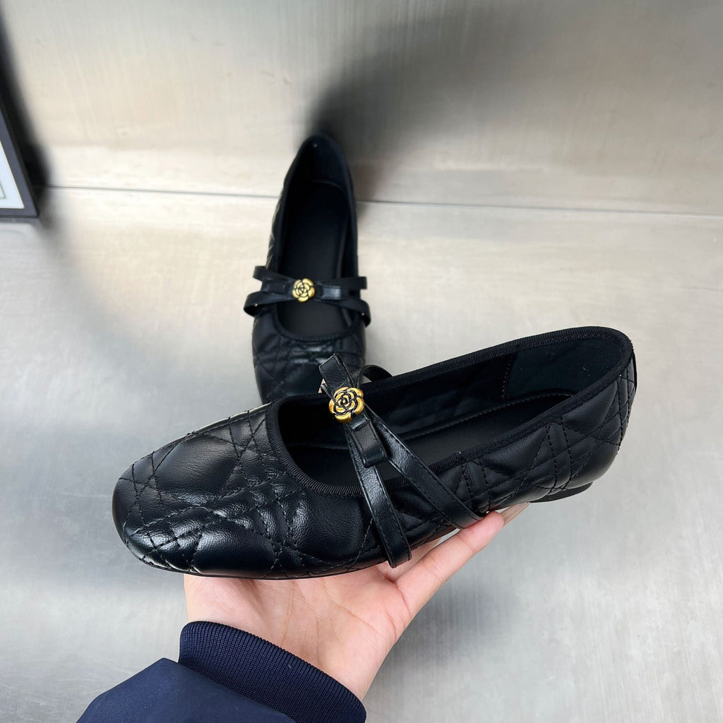 Women's Ballet Flats with Elegant Strap and Floral Motif