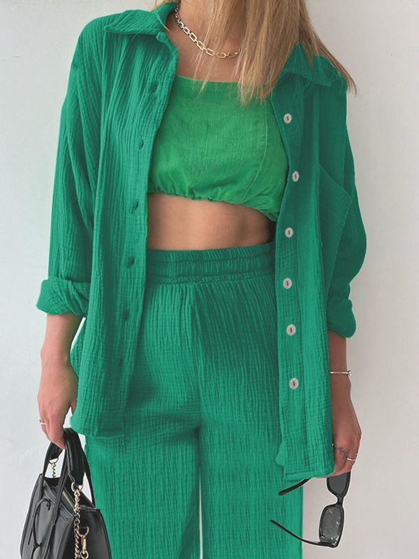 Women's Casual Two-Piece Set in Textured Lightweight Fabric