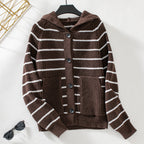 Women's Striped Cardigan with Hood and Pockets