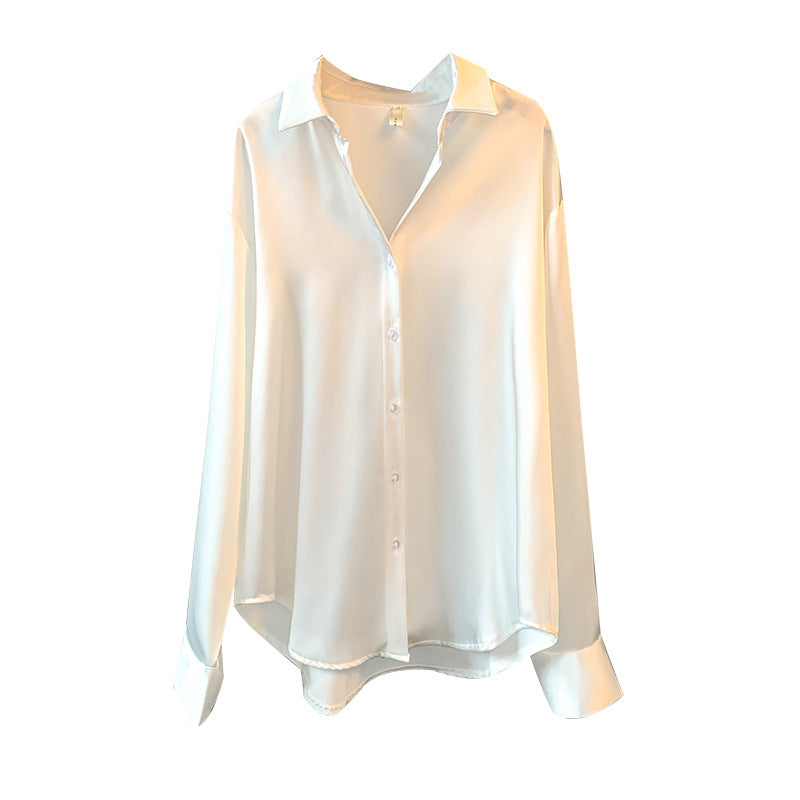 Elegant Fine Satin Blouse with Ruffle Details