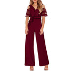 Elegant Jumpsuit with Sheer Sleeve Details and Waist Belt