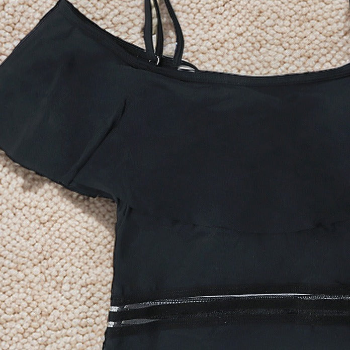 Women's Swimsuit with Ruffle Design and Elastic Waistband