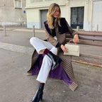 Women's Plaid Trench Coat with Luxurious Velour Details