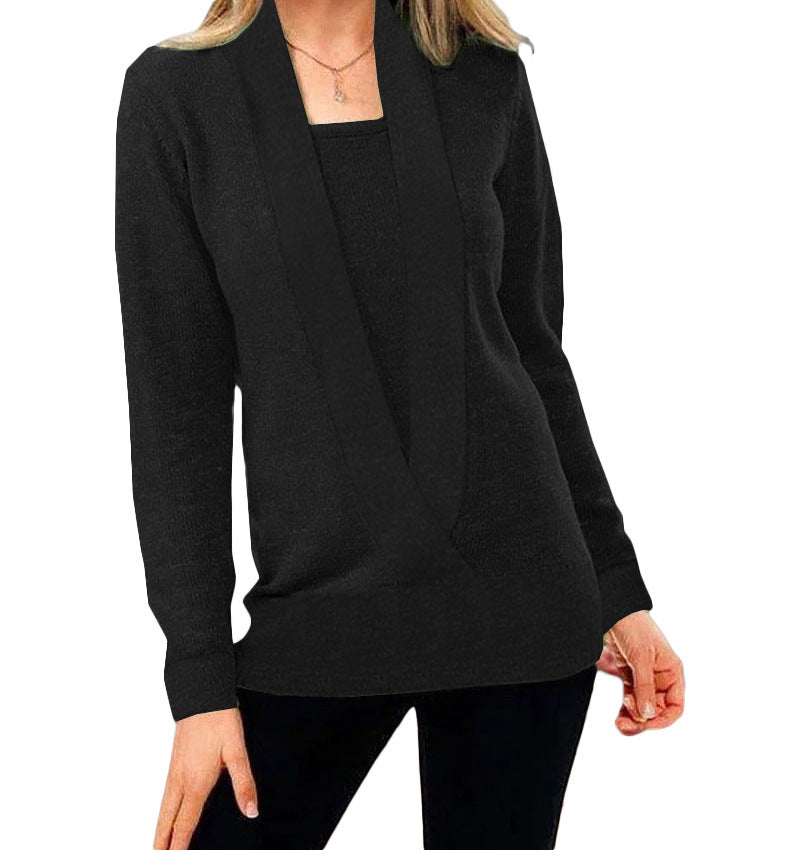 Women's Elegant V-Neck Sweater with Textured Design