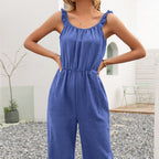 Women's Airy Jumpsuit with Ruffle Hems and Fitted Waistband