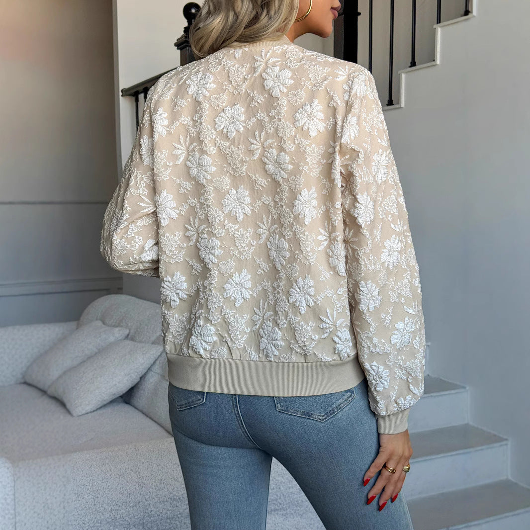 Women's Elegant Floral Embroidered Bomber Jacket