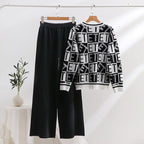 Women's Casual Knit Loungewear Set with Graphic Pattern and Wide Cut