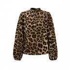 Women's Blouse with Elegant Leopard Print and Ruffle Collar
