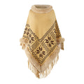 Women's Elegant Poncho with Decorative Fringe Design and Faux Fur Trim