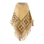Women's Elegant Poncho with Decorative Fringe Design and Faux Fur Trim