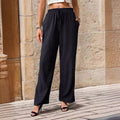 Women's Elegant Casual Trousers with Striped Design and Elastic Waist