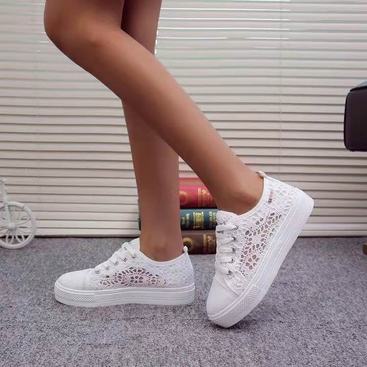 Women's Breathable Lace-Up Sneakers with Decorative Crochet Look