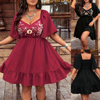Women's Floor-Length Summer Dress with Embroidery and Flared Hem