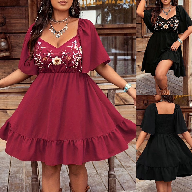 Women's Floor-Length Summer Dress with Embroidery and Flared Hem
