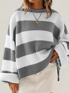 Women's Striped Knit Sweater with Wide Fit