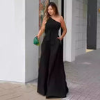 Elegant One-Shoulder Jumpsuit with Belt