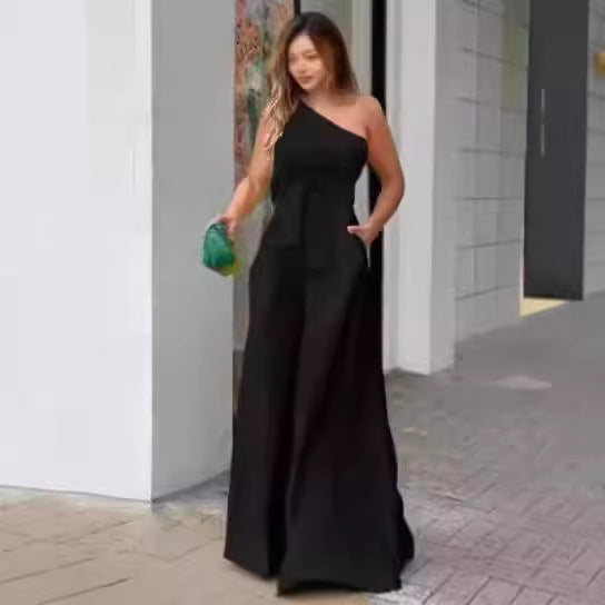 Elegant One-Shoulder Jumpsuit with Belt