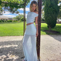 Elegant Off-Shoulder Maxi Set with Sheer Skirt and Gathered Top