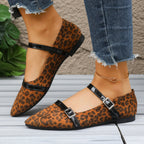 Women's ballet flats with detailed leopard print and elegant strap