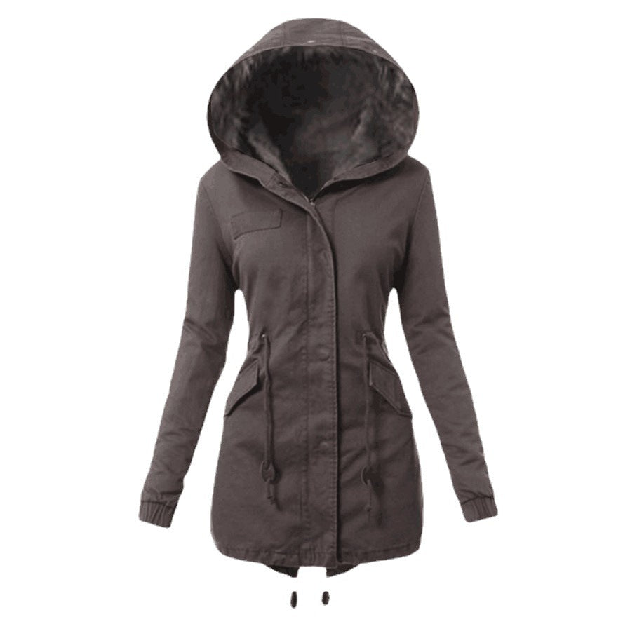 Women's Fashionable Parka with Detachable Fur Collar