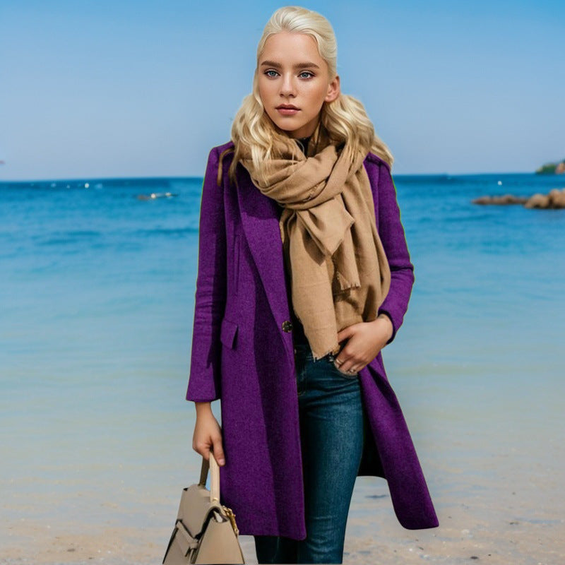 Women's Elegant Trench Coat with Double-Breasted Placket