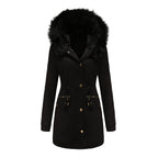 Women's Insulated Parka with Detachable Faux Fur Collar and Adjustable Waist