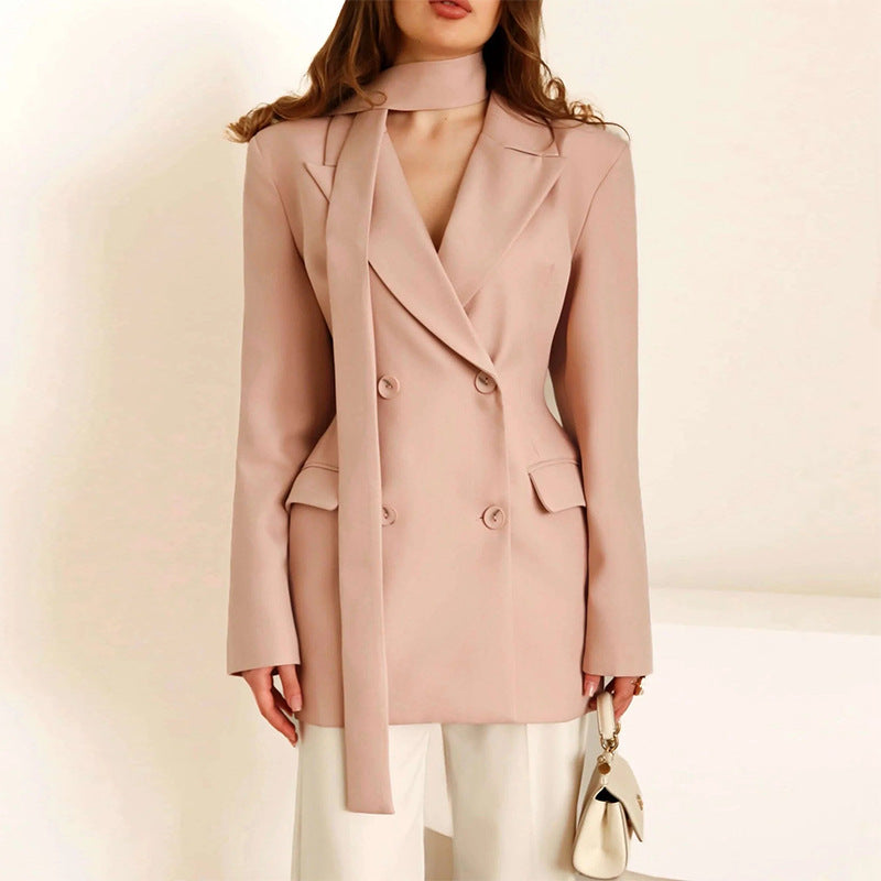 Women's Elegant Tailored Blazer with Scarf