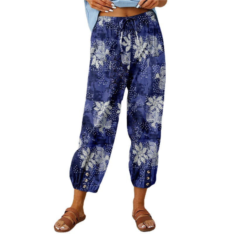 Women's Elegant Summer Trousers with Floral Pattern