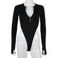 Women's Deep V-Neck Bodysuit with Zipper