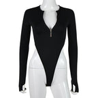 Women's Deep V-Neck Bodysuit with Zipper