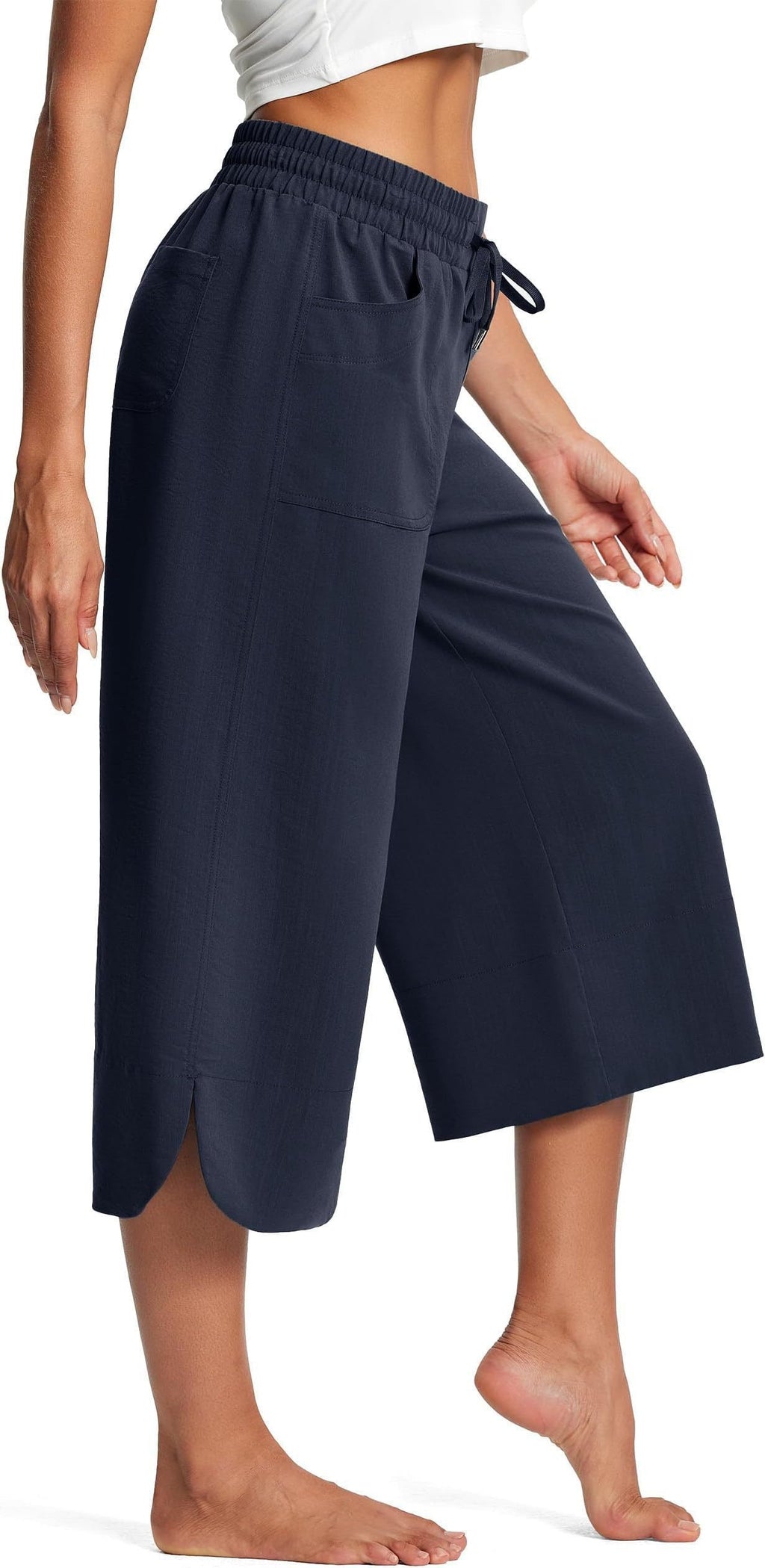 Women's Comfortable Culottes with Elastic Waist and Practical Pockets