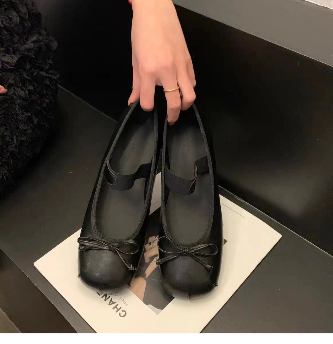 Women's Ballet Flats with Adjustable Strap and Elegant Bow Appliqué