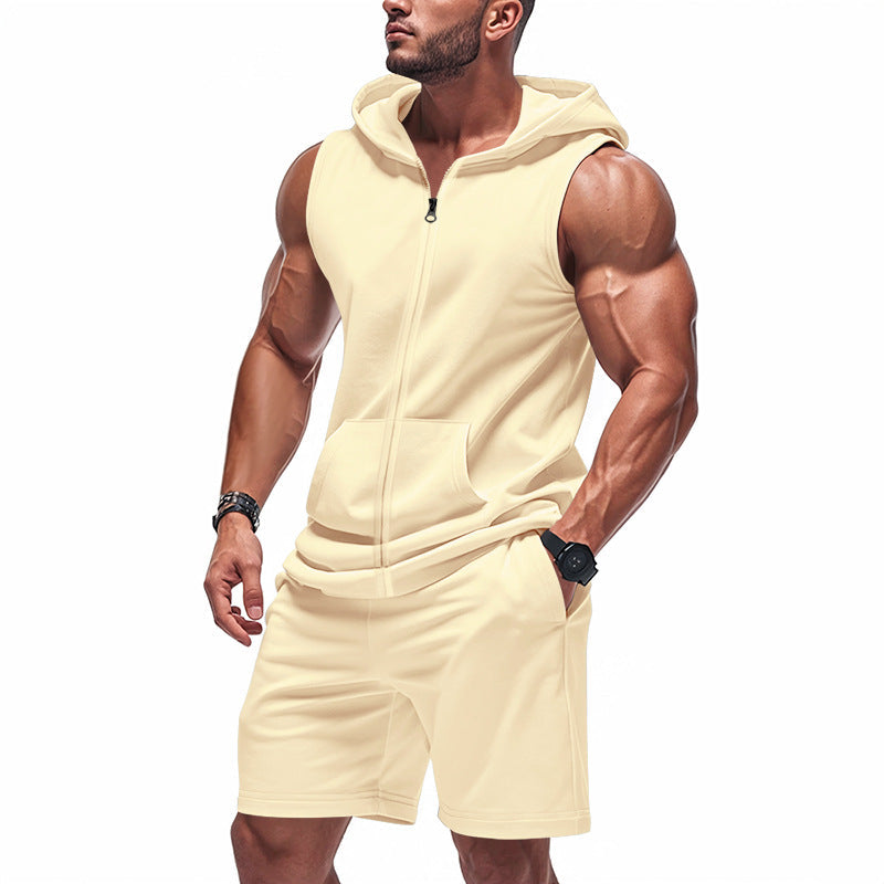 Men's Sleeveless Hoodie and Training Shorts Set