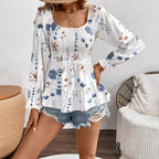 Women's Blouse with Floral Patterns and Voluminous Sleeves