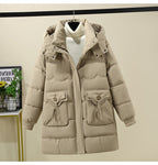Women's Long Puffer Jacket with Practical Hooded Collar and Large Pockets