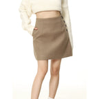 Women's A-Line Mini Skirt with High Waist and Side Button Detail