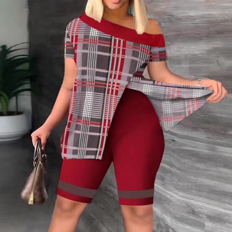 Women's Fashionable Asymmetrical Top with Shorts