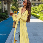 Women's Large Knit Cardigan with Open Mesh Structure and Wide Sleeves