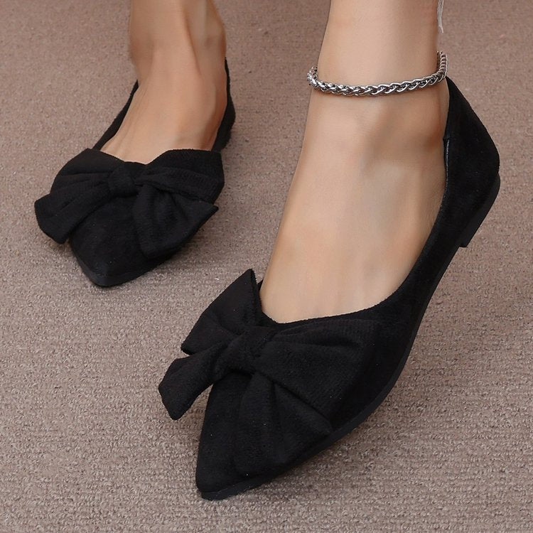 Women's Ballet Flats with Decorative Bow Design and Pointed Toe