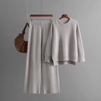 Women's Casual Knit Lounge Set with Wide Top and Comfortable Pants