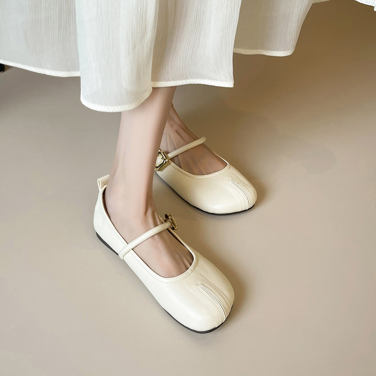 Women's Ballet Flats with Strap and Buckle Detail