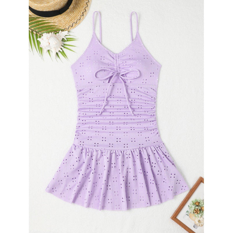 Women's Swim Dress with Ruffle and Adjustable Lacing