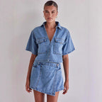 Denim Crop Shirt and Skirt Set