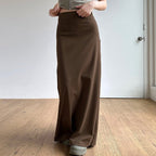 Women's Elegant Midi Skirt with Side Slit and Elastic Waistband