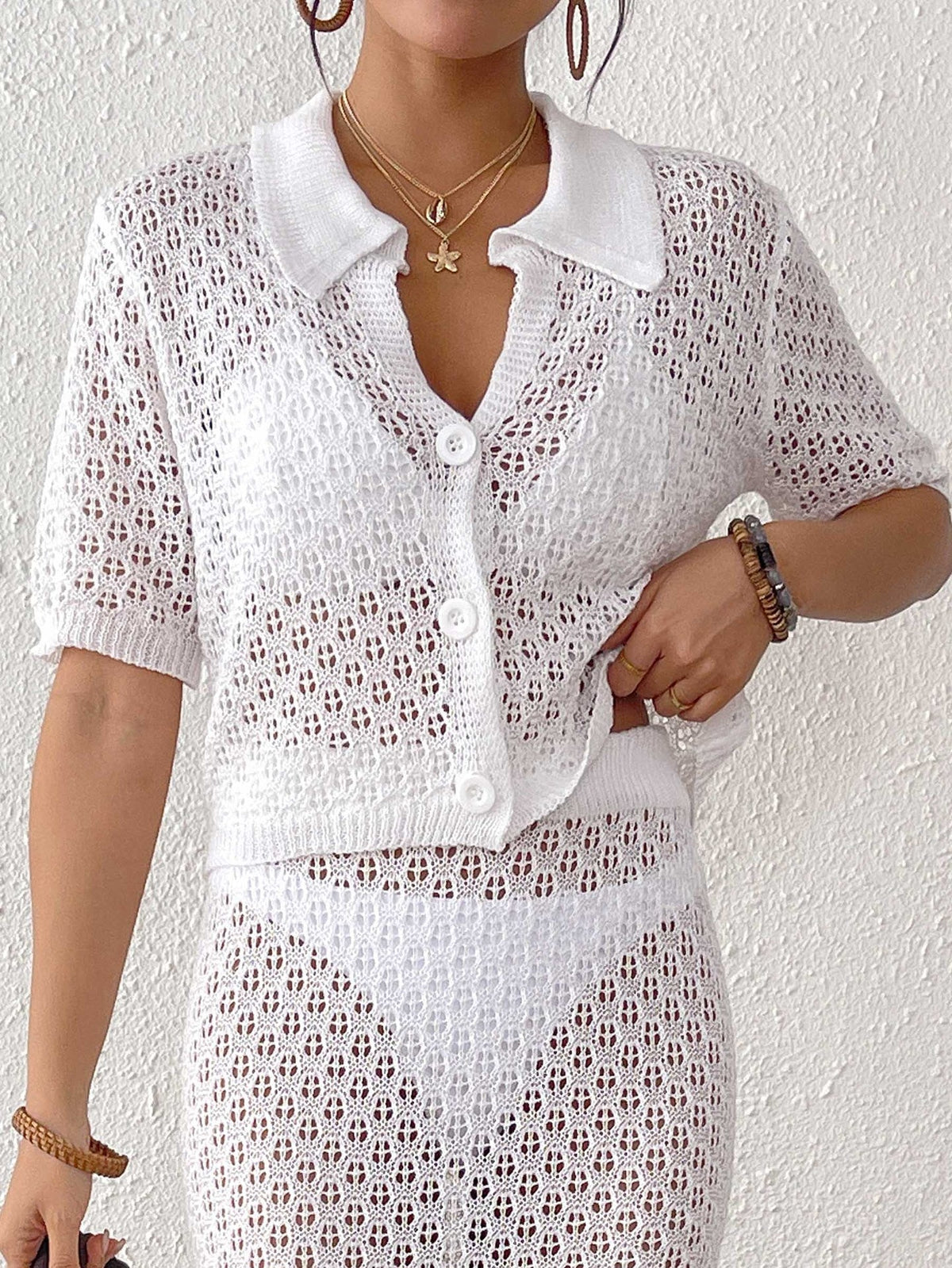 Casual Women's Crochet Jumpsuit with Button Detail