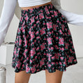 Women's Short Skirt with Floral Accents and Elastic Waistband