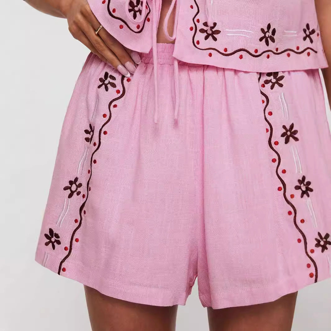 Women's Airy Two-Piece Set with Floral Embroidery
